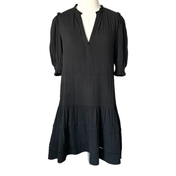ME+EM Cheesecloth Pleat Detail Swing Mini Dress in Black 100% Cotton Size 6 - Picture 1 of 5